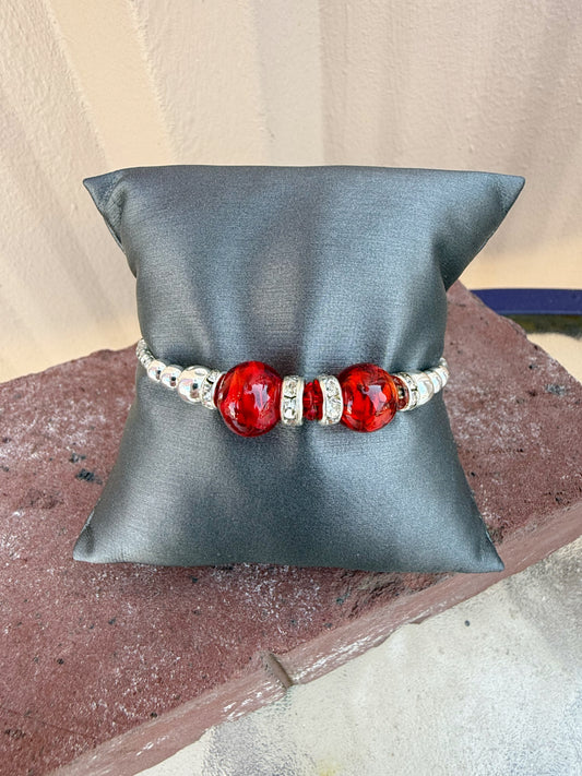 Murano Bead Wrap Bracelet- Red and Silver