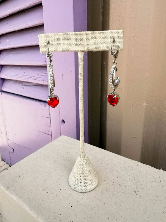 Mariana Dangle Earrings with Hoop and Red Heart