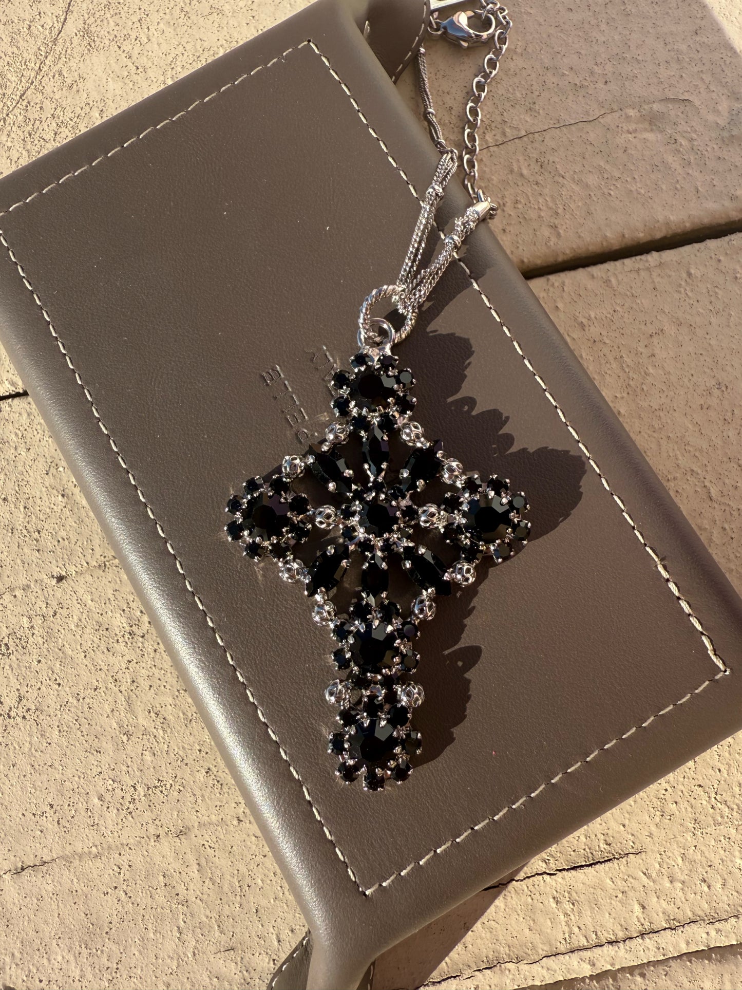 MonnaLunna Black Cross Necklace on Silver
