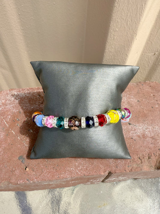Murano Bead Stretch Bracelet-- Colorful with silver accents