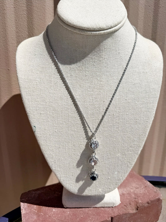 Clear, Champagne, and Navy Drop Necklace