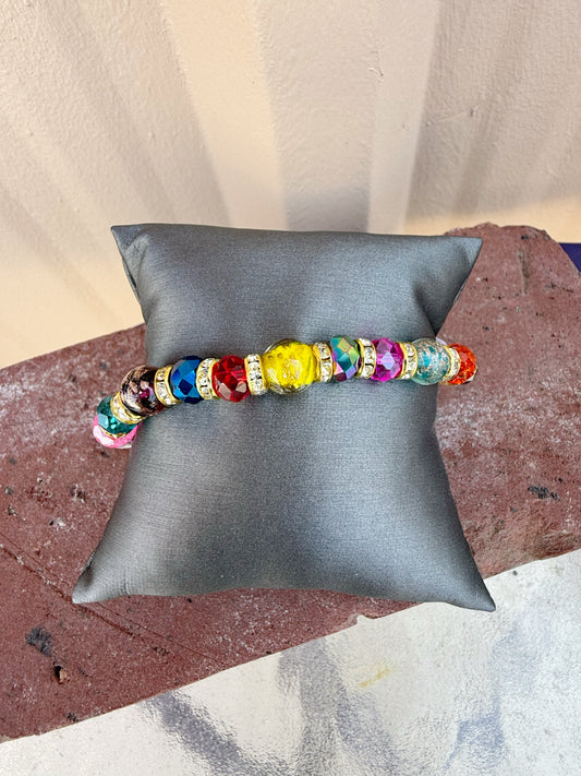 Colorful Murano Bead Stretch Bracelet with Gold accents