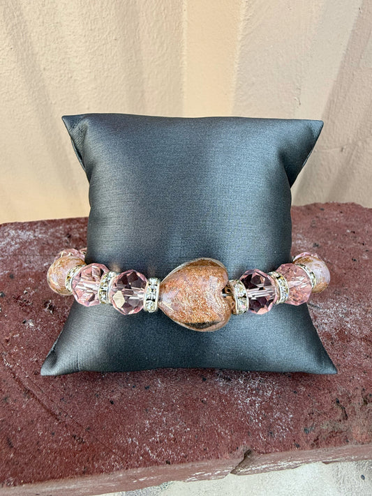 Murano Bead Heart Bracelet-- Light Pink