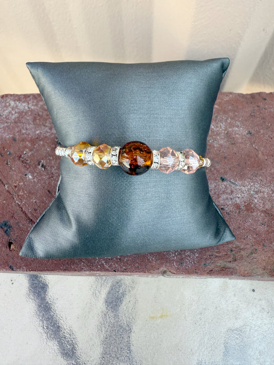 Murano Bead Wrap Bracelet-- Browns, light pink, and silver