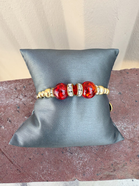 Murano Bead Wrap Bracelet-- Red and Gold