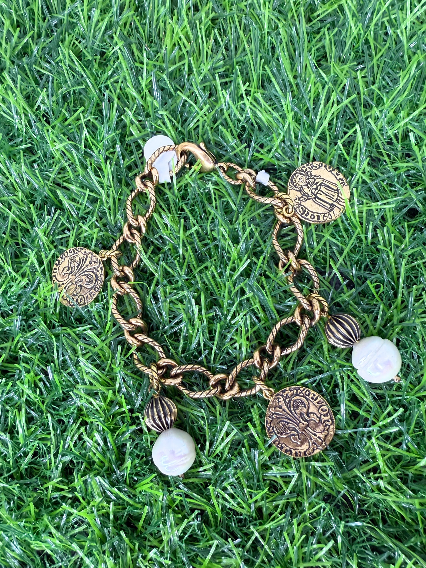 Coin and Pearl Italian Bracelet