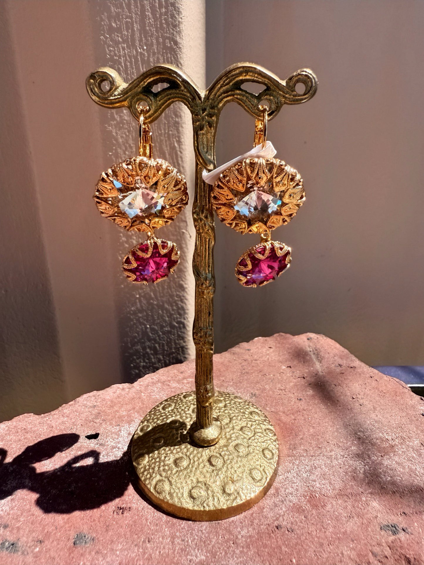 Pink and Clear Dangle Earrings