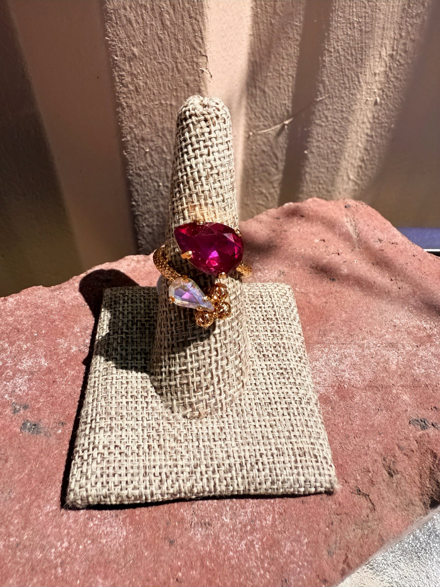 Pink and Aurora Borealis Ring