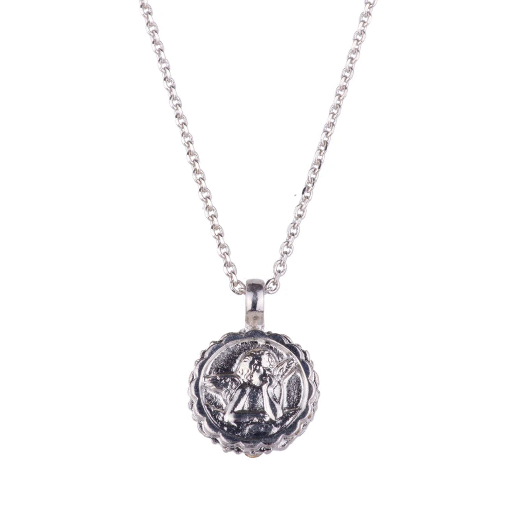 Mariana Angel Pendant-- Rhodium, Pearl Aurora Borealis