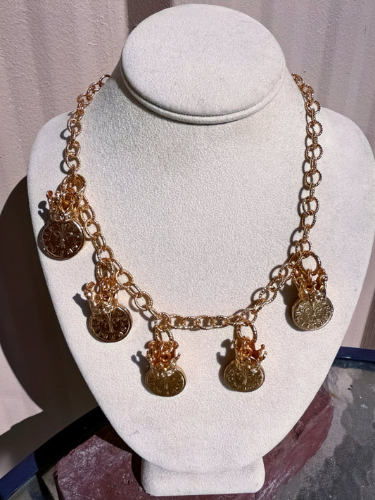 Fleur de Lis Coin and Crown Necklace