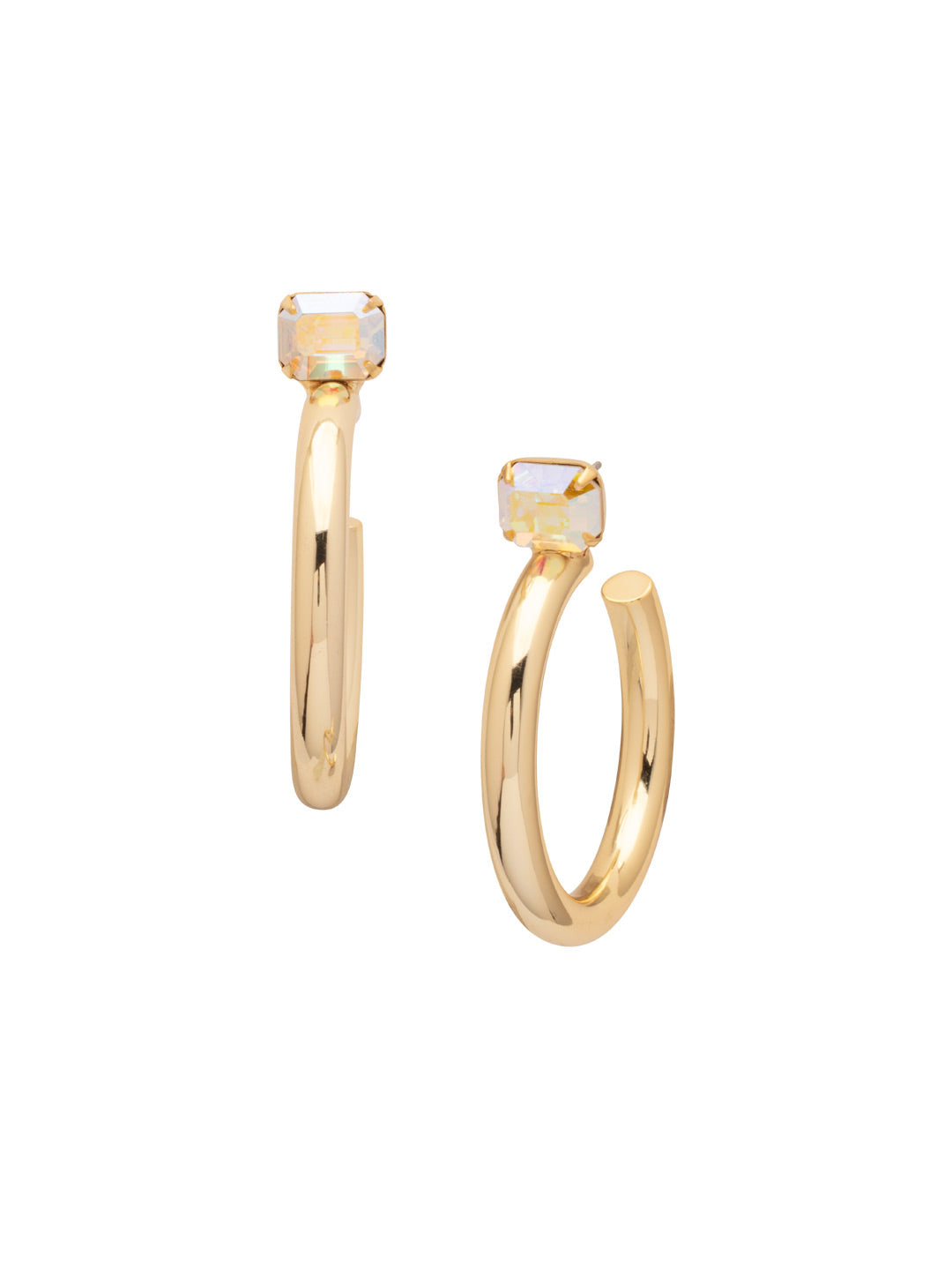 Sorrelli Crystal Aurora Borealis Keeley Emerald Cut Hoop Earrings