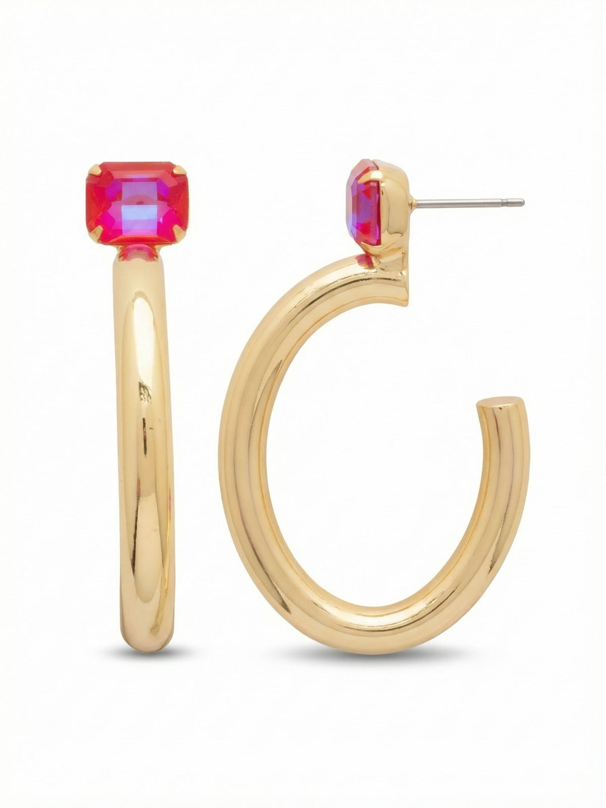 Sorrelli Royal Red Delite Keeley Emerald Cut Hoop Earrings
