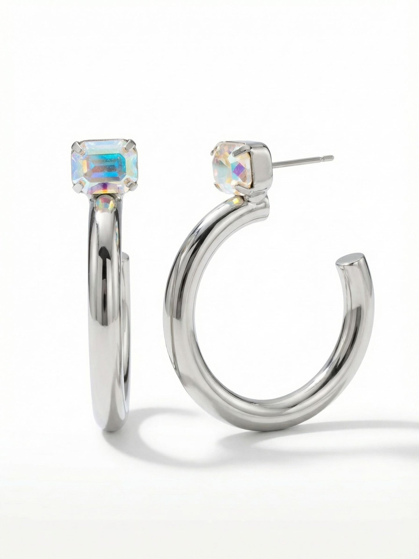 Sorrelli Crystal Aurora Borealis Keeley Emerald Cut Hoop Earrings