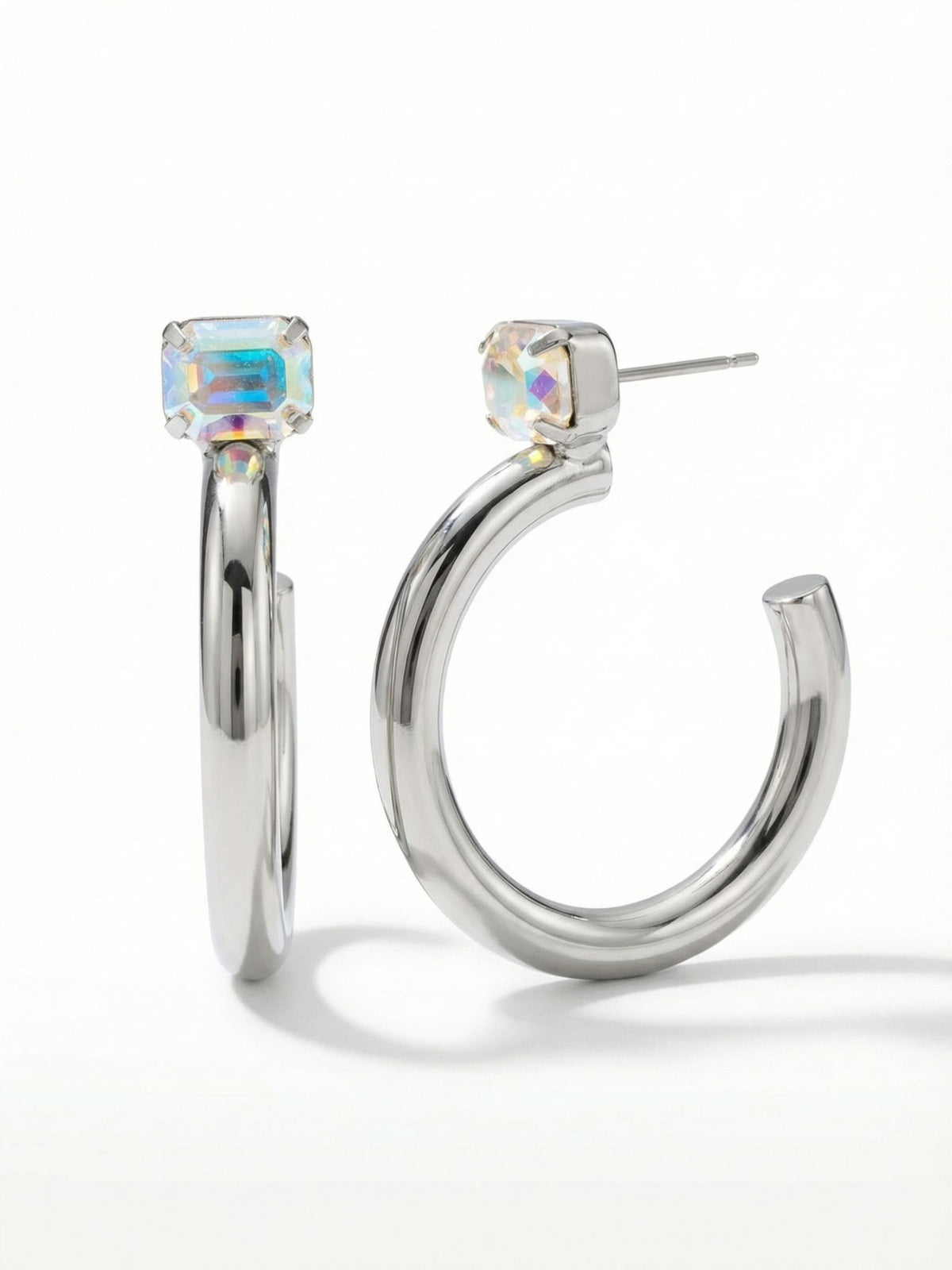Sorrelli Crystal Aurora Borealis Keeley Emerald Cut Hoop Earrings