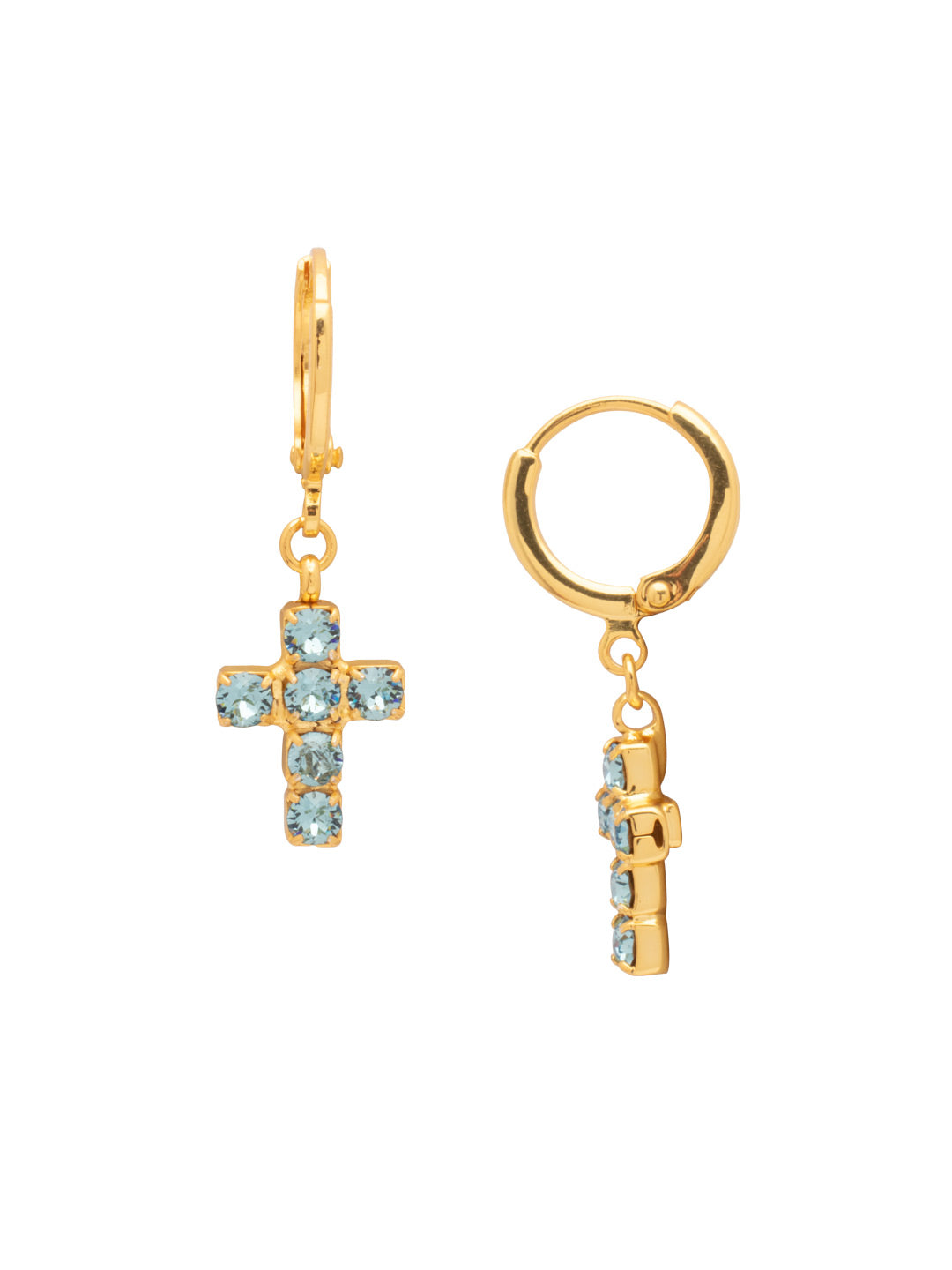 Sorrelli Aquamarine Carly Cross Huggie Hoop Earrings