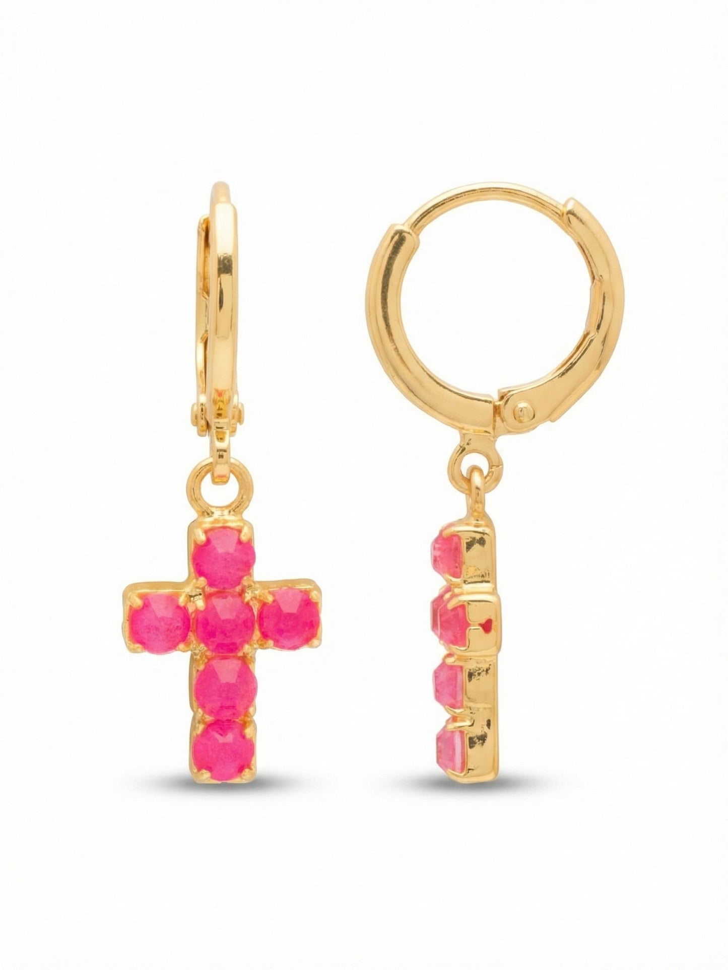 Sorrelli Electric Pink Carly Cross Huggie Hoop Earrings