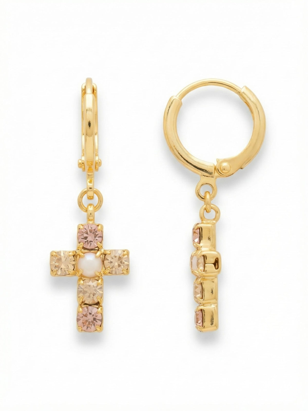 Sorrelli Golden Goddess Carly Cross Huggie Hoop Earrings