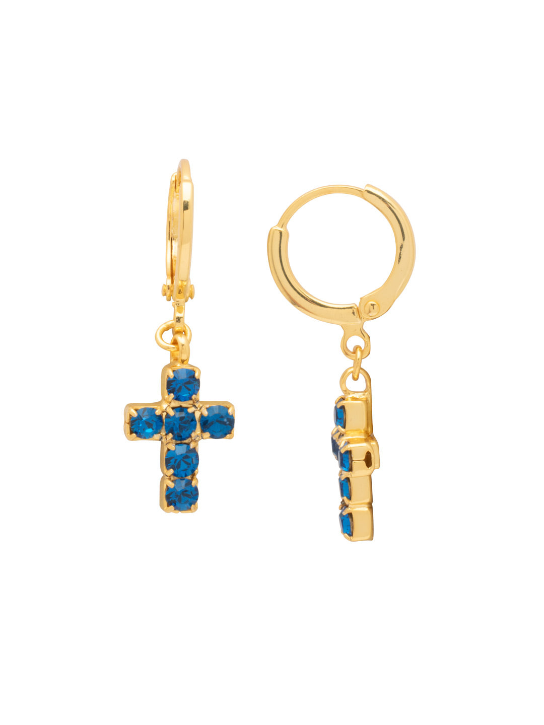 Sorrelli Sapphire Carly Cross Huggie Hoop Earrings