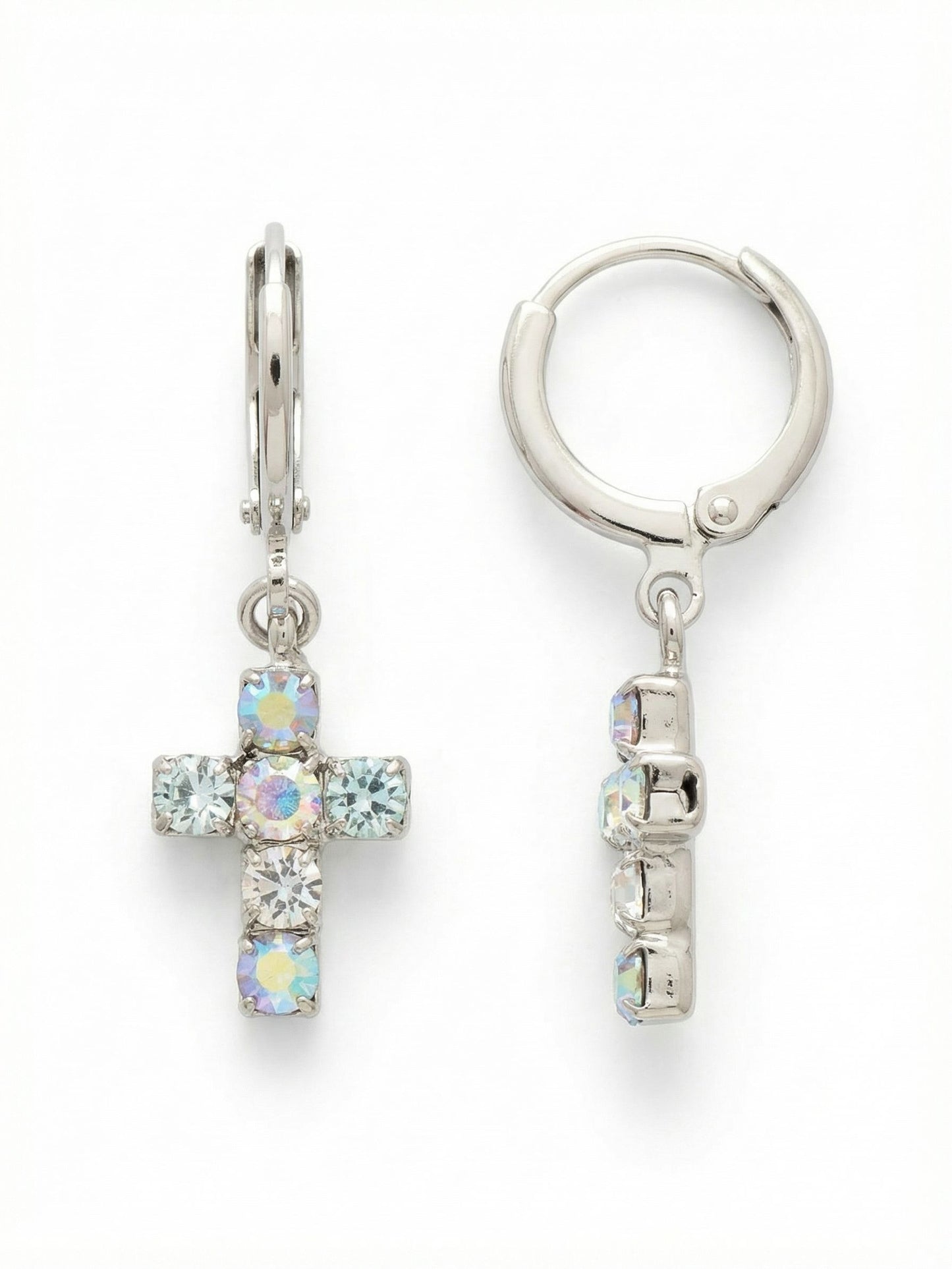Sorrelli Rainbow Quartz Carly Cross Huggie Hoop Earrings