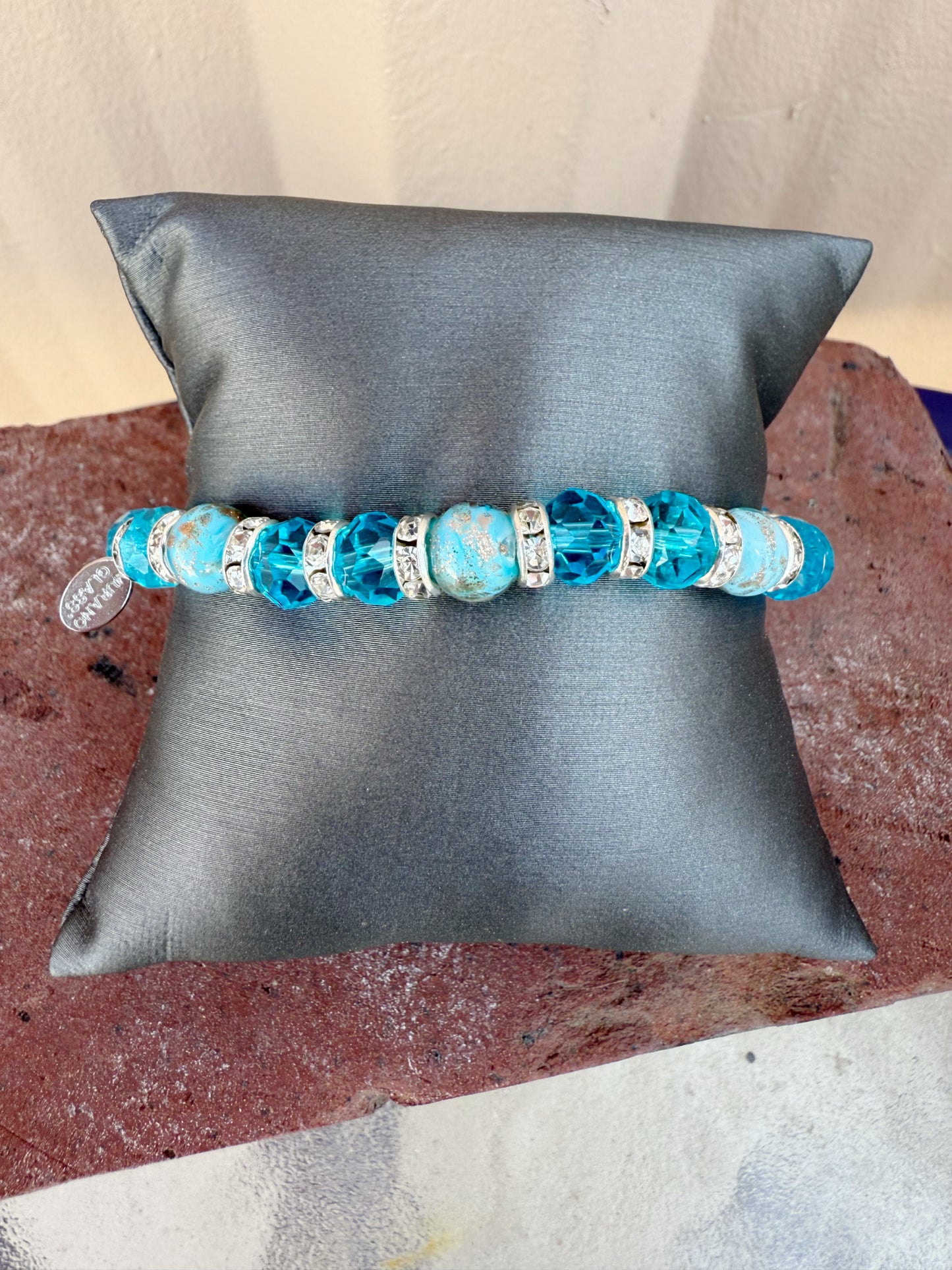 Murano Bead Stretch Bracelet- Blue