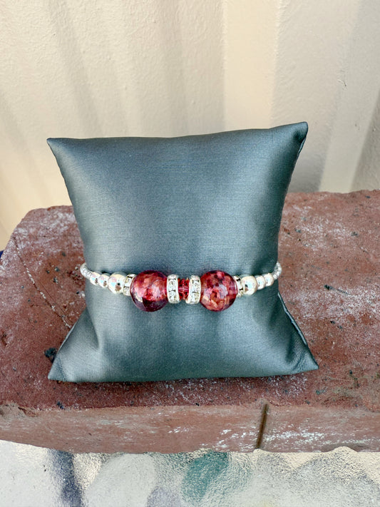 Murano Bead Wrap Bracelet- Dark Rose with silver