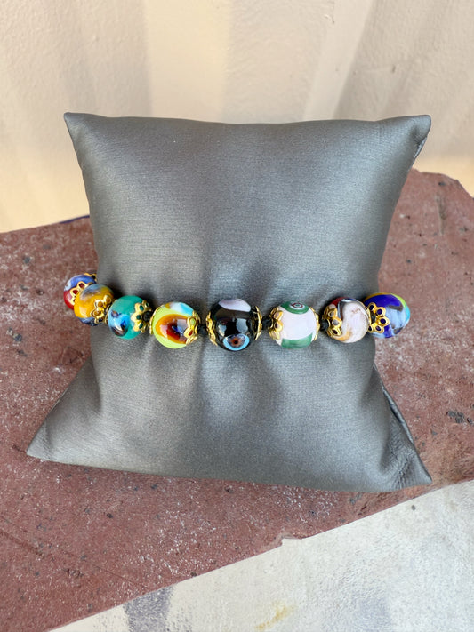 Murano Bead Bracelet-- Colorful with gold metal