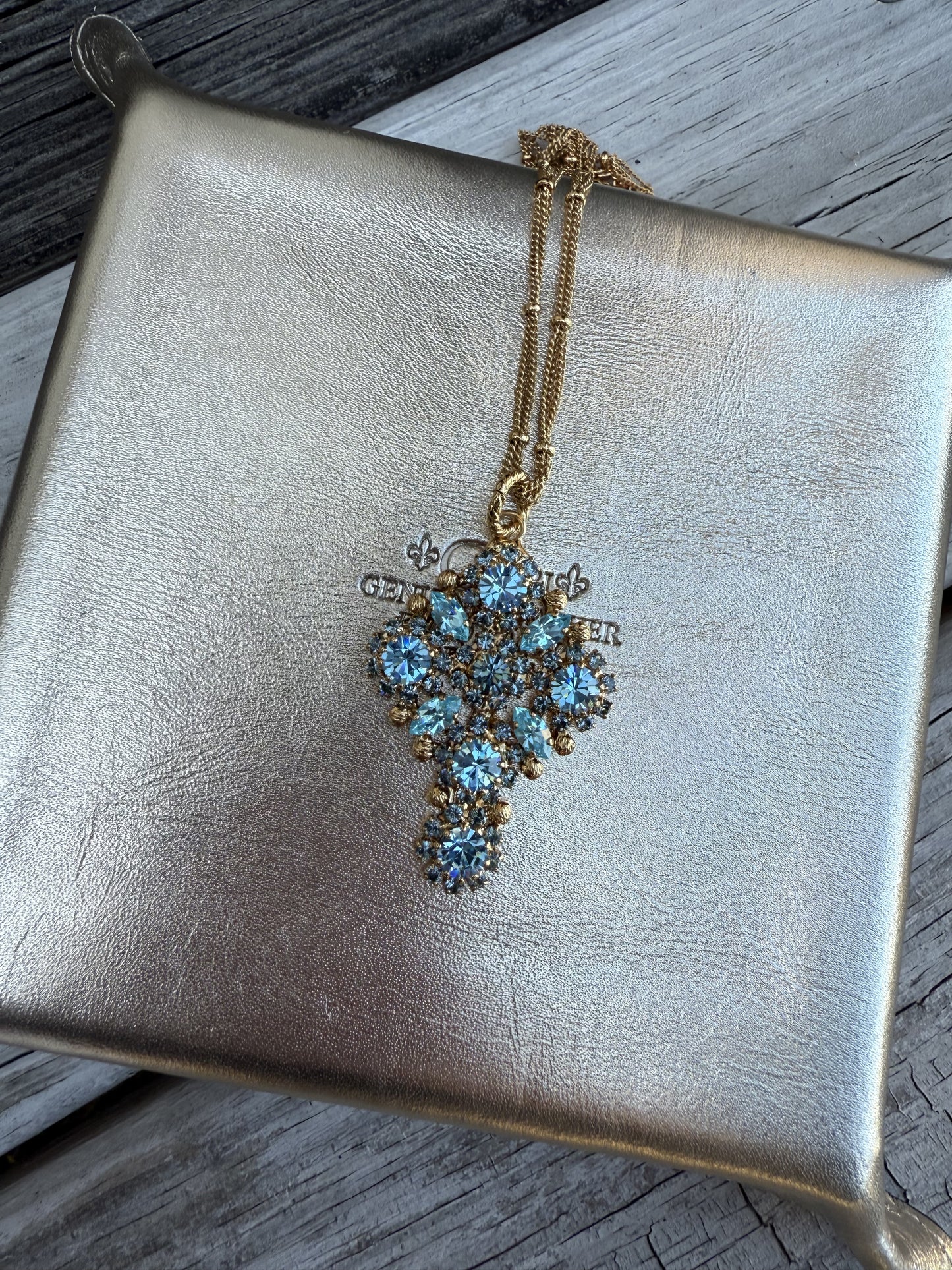 MonnaLuna Light Blue Cross Necklace on Gold