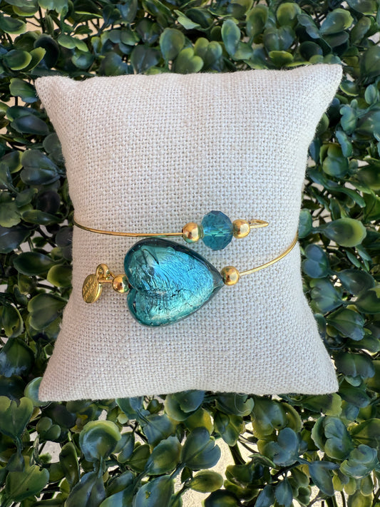 Teal Murano Glass Heart Wrap Bracelet