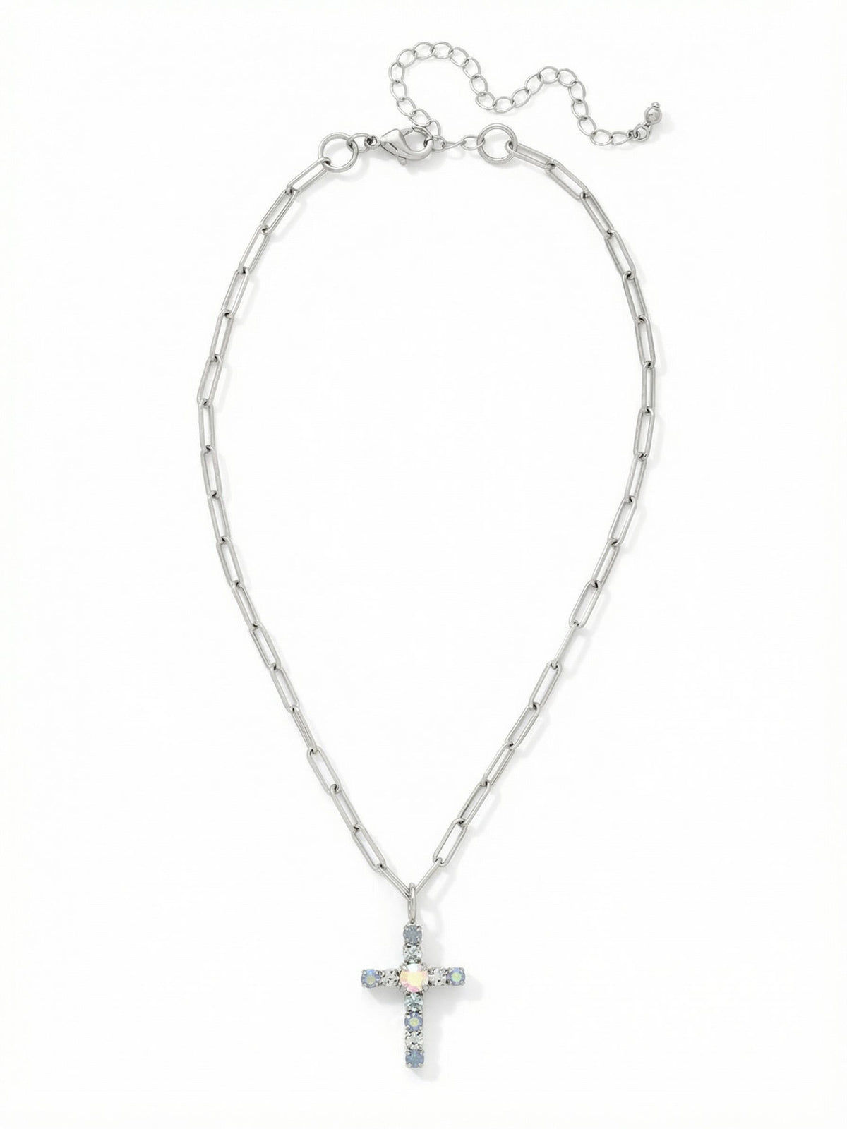 Sorrelli Rainbow Quartz Cross Paperclip Pendant Necklace