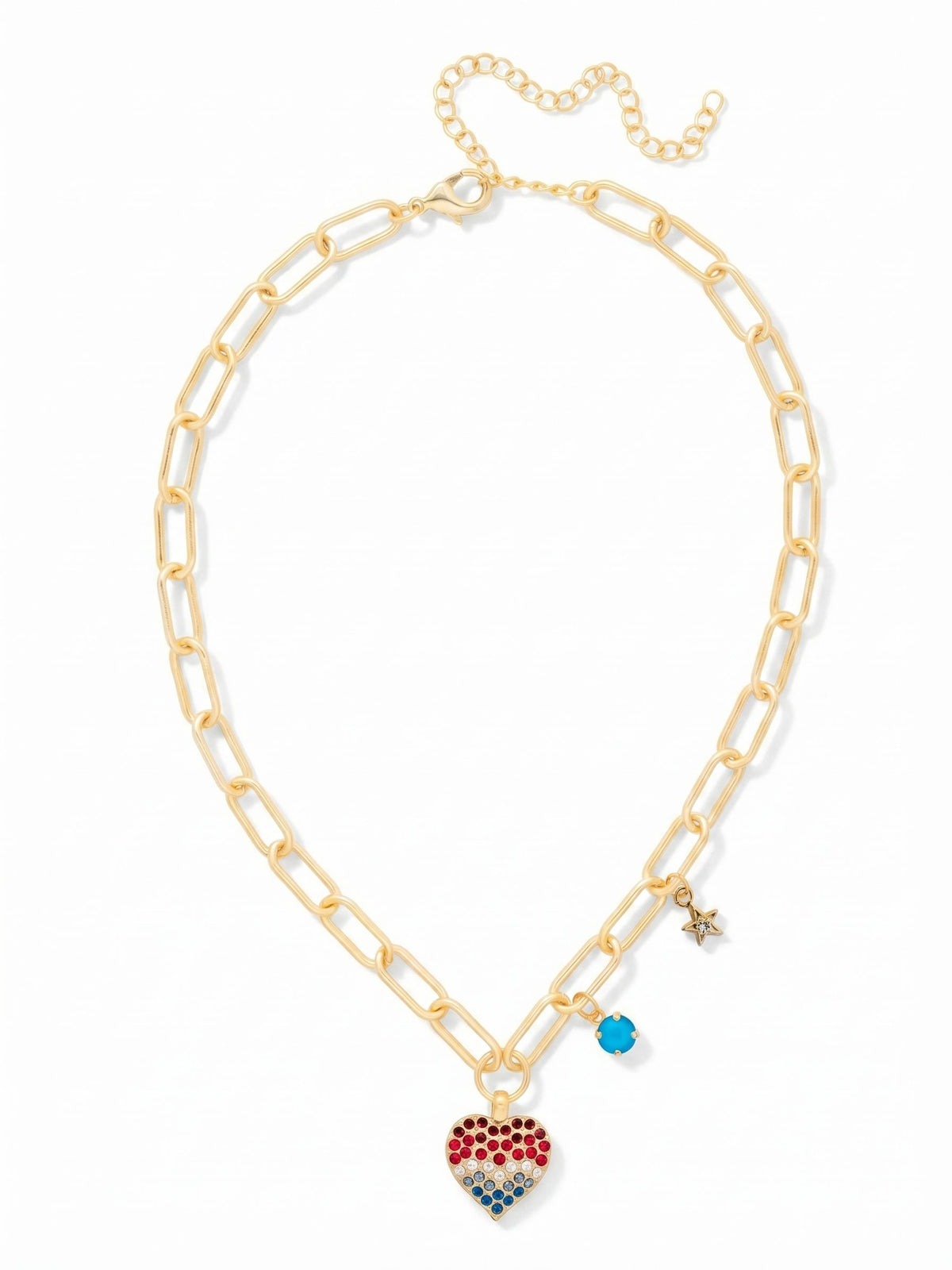 Sorrelli Stars and Stripes Pave Heart Charm Pendant Necklace