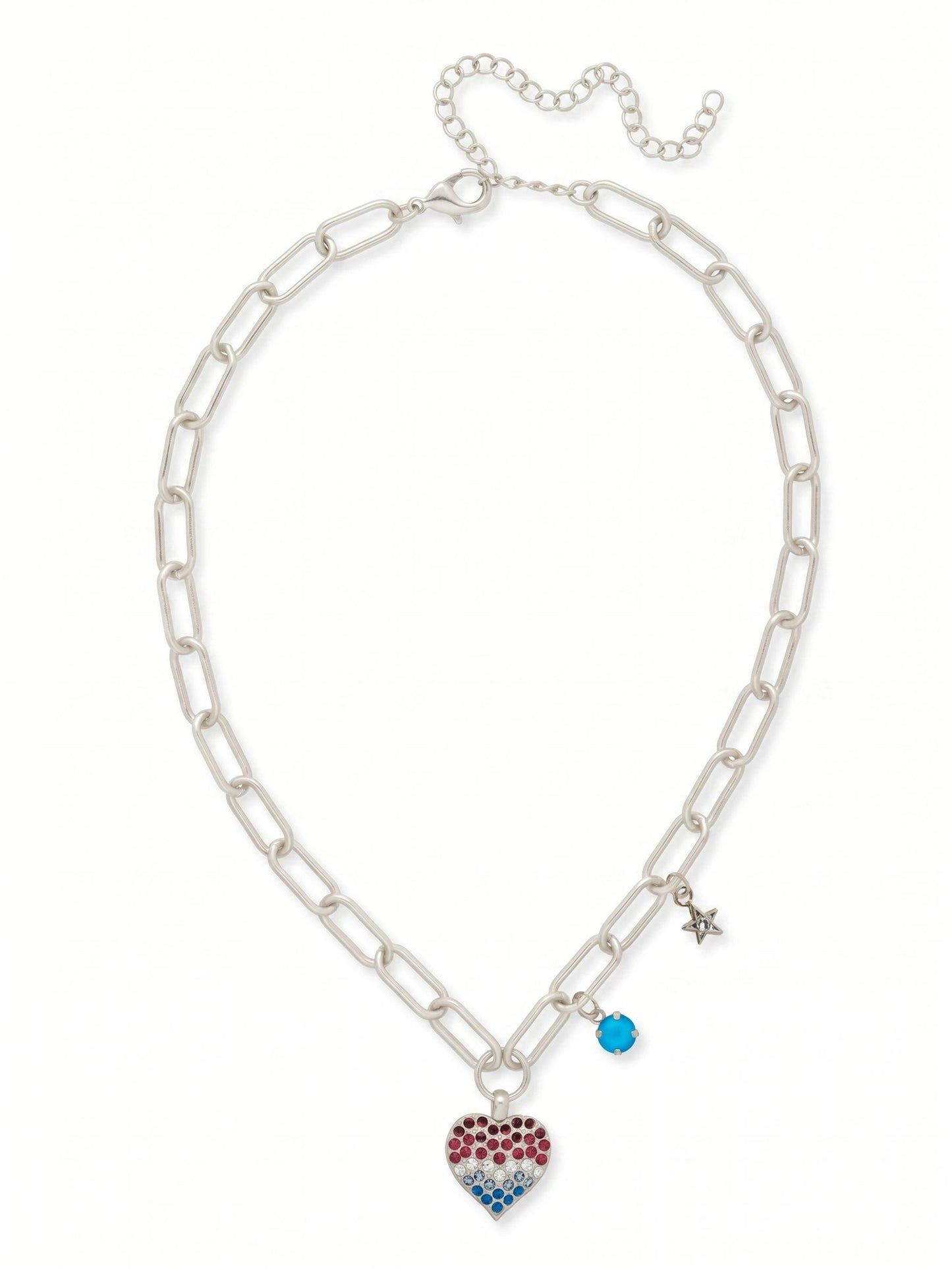Sorrelli Stars and Stripes Pave Heart Charm Pendant Necklace