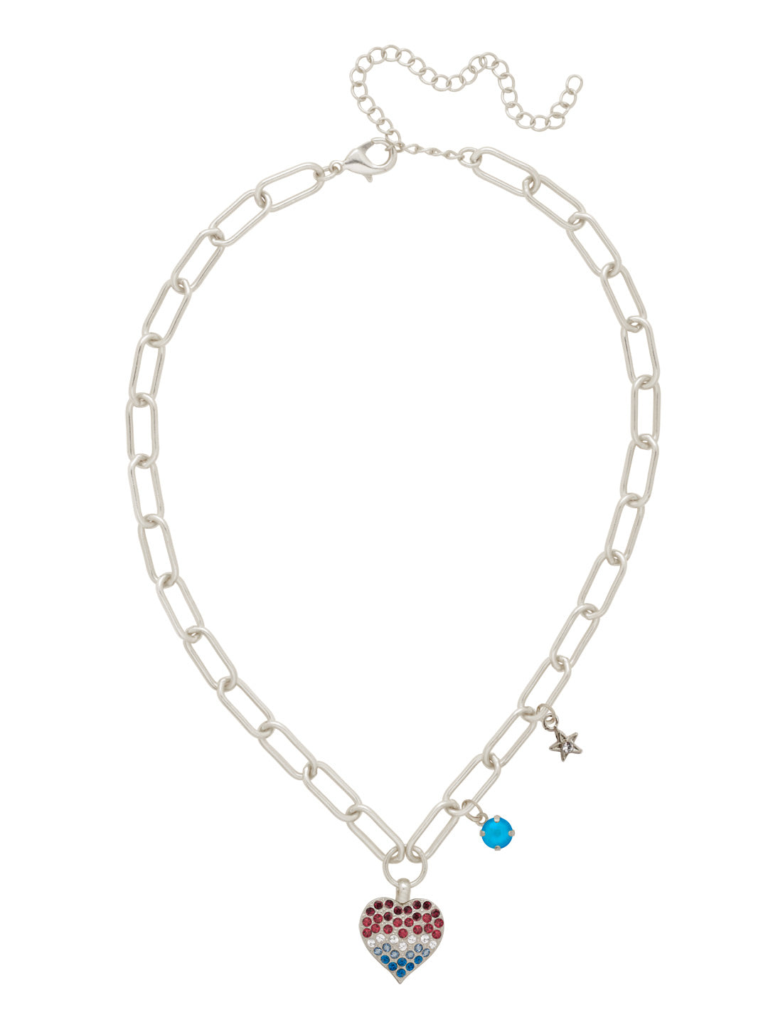 Sorrelli Stars and Stripes Pave Heart Charm Pendant Necklace