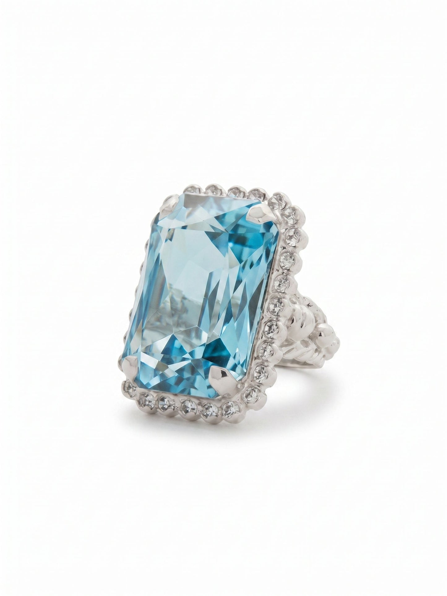 Sorrelli Aquamarine Luxurious Emerald-Cut Cocktail Ring