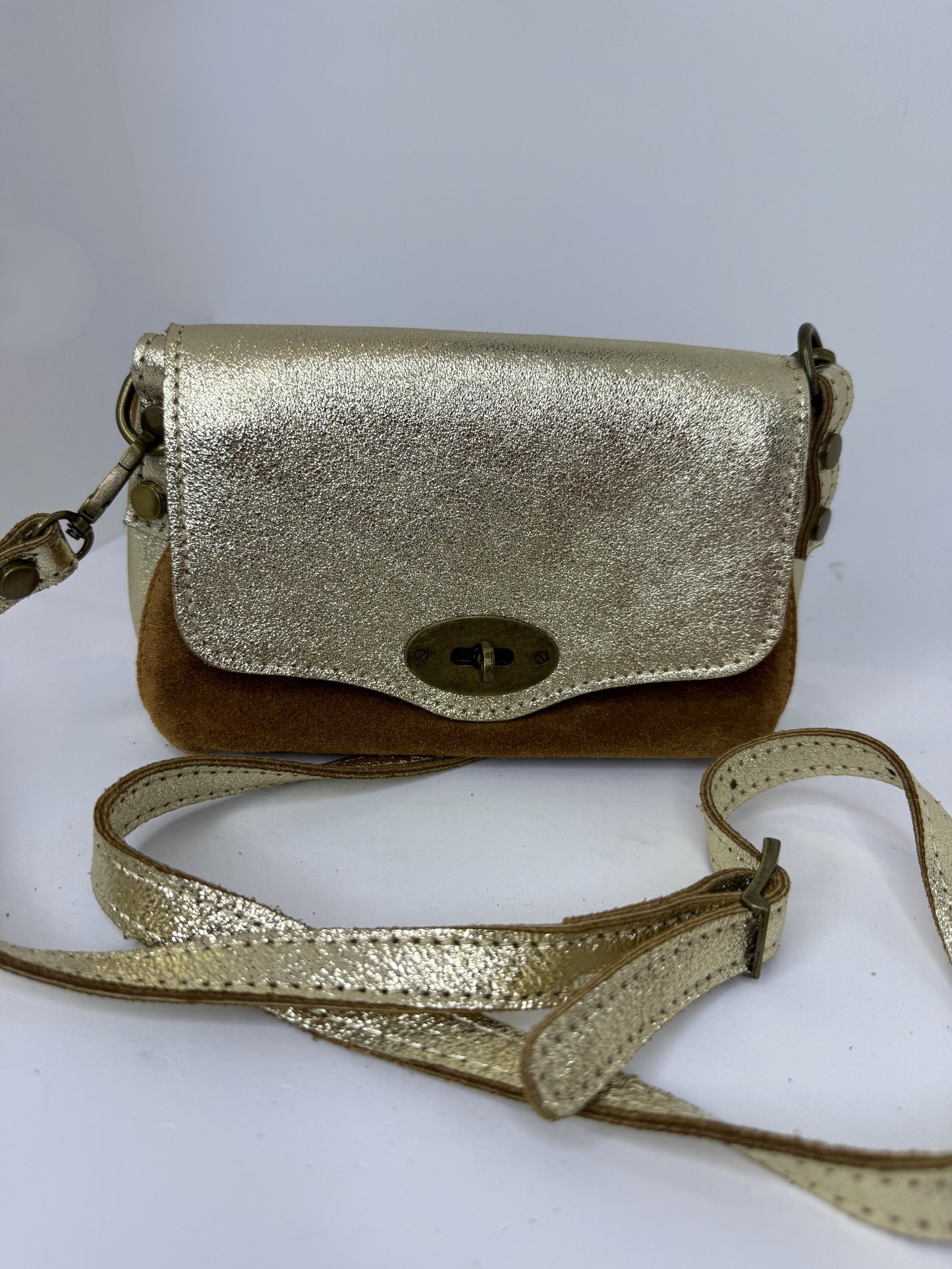 Italian Leather Metallic Crossbody