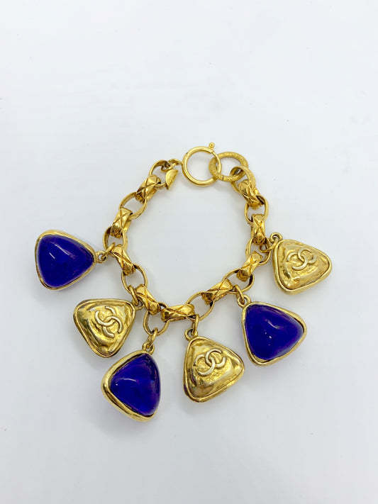 Chanel Gold Lapis Vintage Charm Bracelet