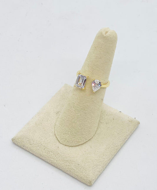 Sterling with gold overlay double crystal ring