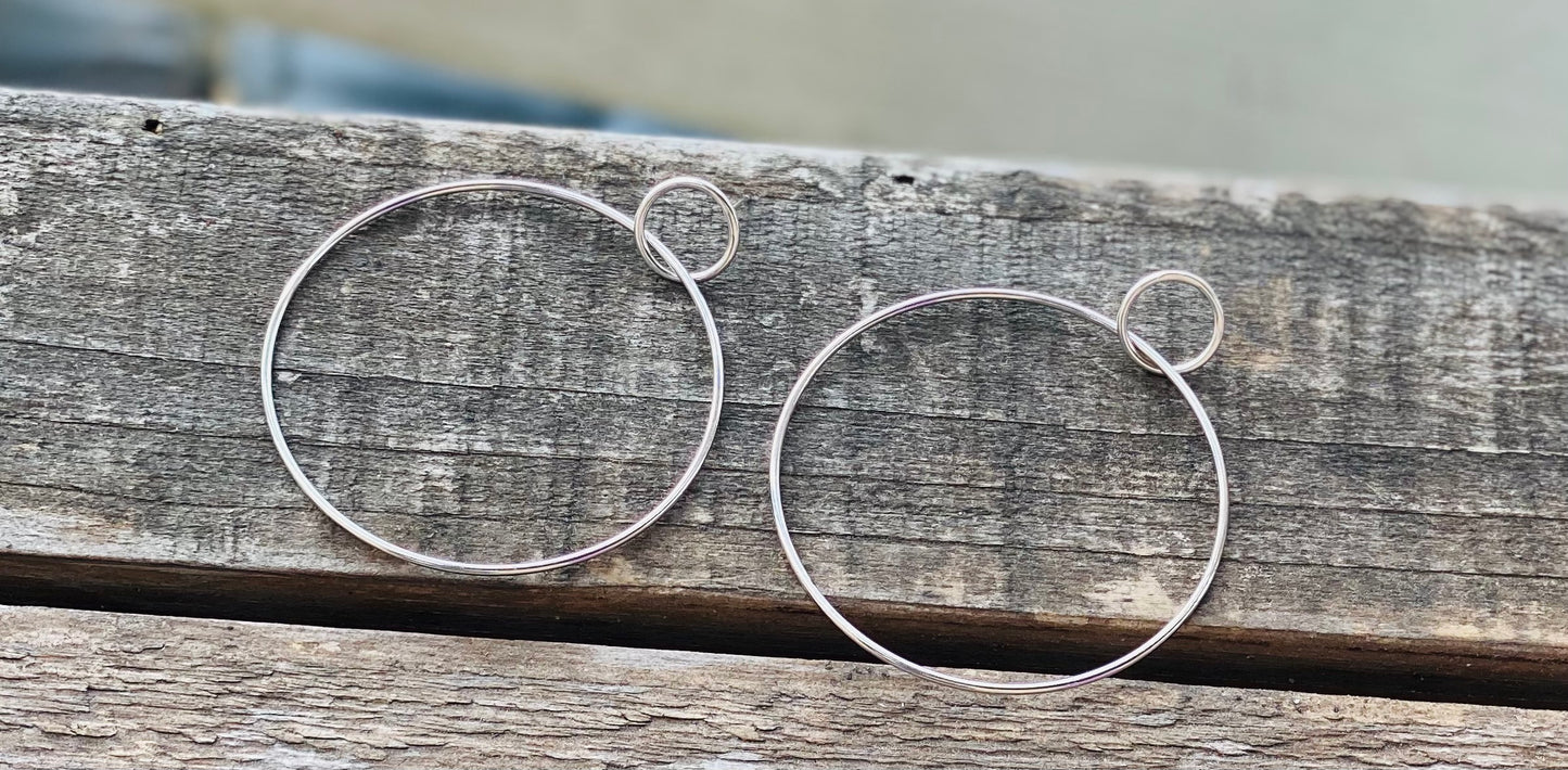 Sterling all silver double circle earrings