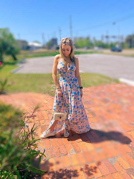 Floral v neck maxi dress