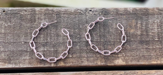 Sterling paper-clip hoop earrings-silver