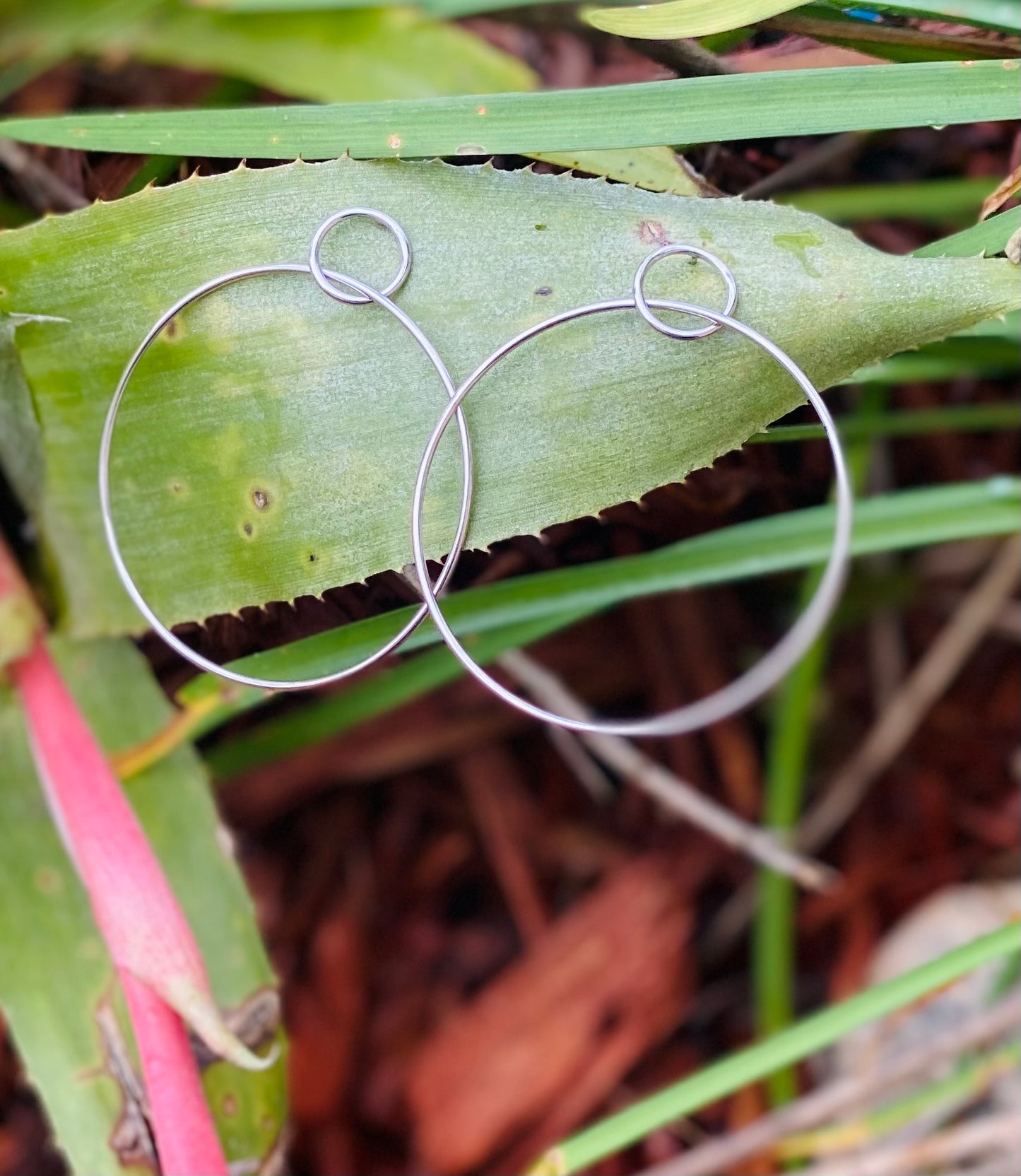 Sterling all silver double circle earrings