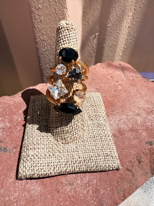 Black and Clear Stack Statement Ring