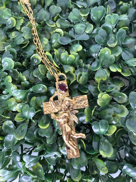 Italian Cupid Cross Necklace