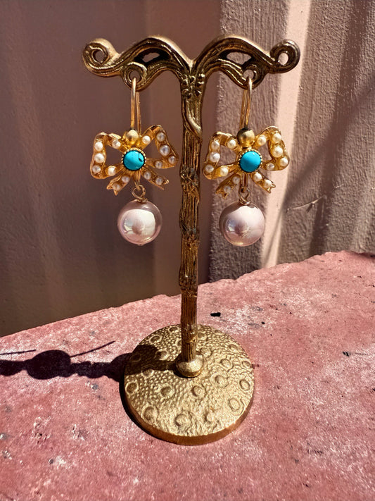 Turquoise Pearl Dangle Earrings
