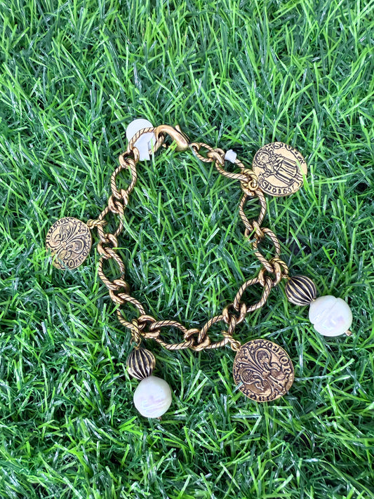 Coin and Pearl Italian Bracelet
