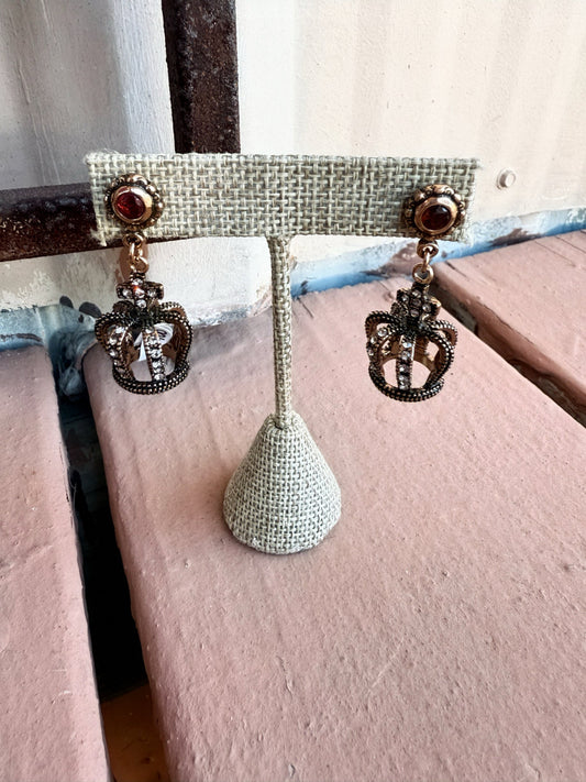 Crown Earrings -- Garnet