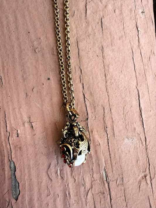 Long Pearl and Garnet Necklace