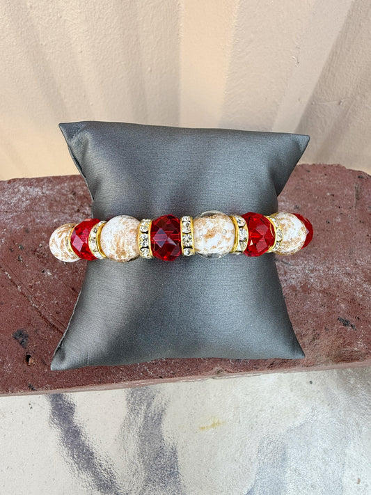 Murano Bead Bracelet-- Red and Gold