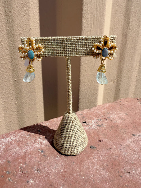Blue/Grey Dangle Bow Earrings