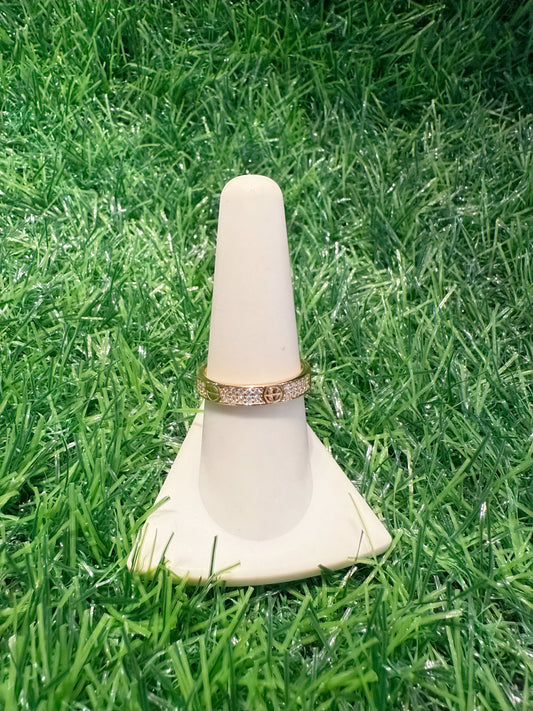Small Gold Love Ring with Clear Stones