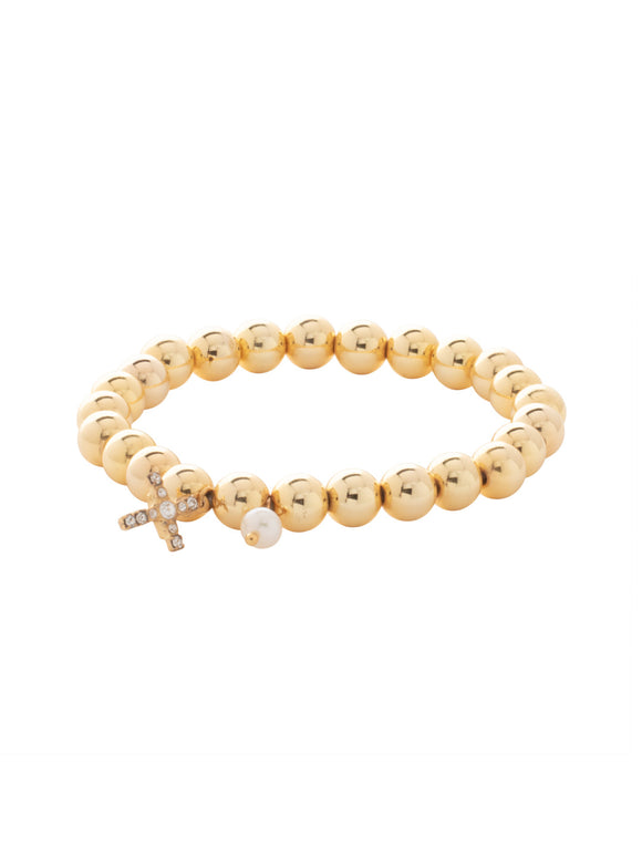 Sorrelli Crystal Cross & Pearl Zola Stretch Bracelet